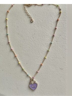 Christian Dior Purple Enamel Heart Charm Gf Multi Color Enamel  Necklace